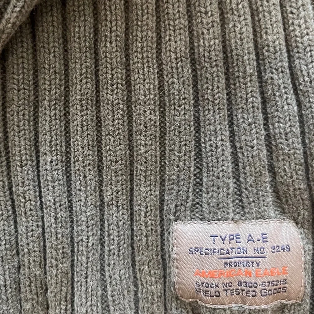 VTG American Eagle Men XL Green Ribbed Mock Neck Sweater Cotton Elbow Patch 3249